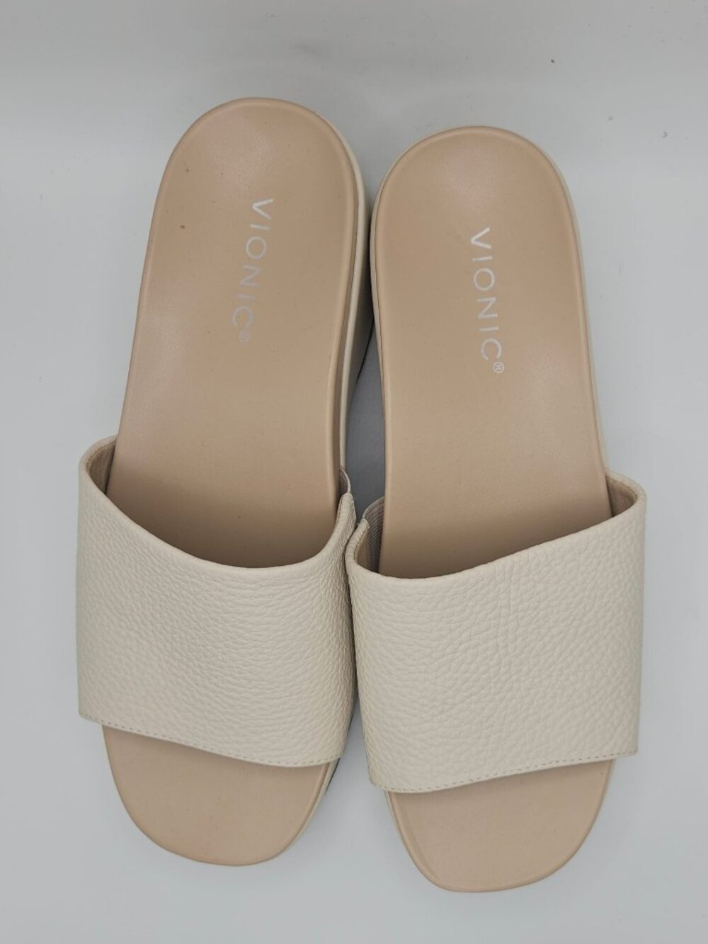 VIONIC Val Leather Platform Slide Sandals Cream Orthotic SIZE 9.5-NWOT